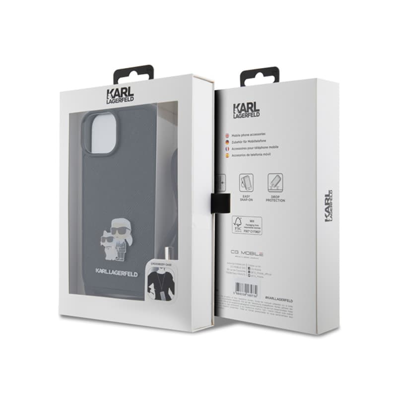 Karl Lagerfeld Crossbody Saffiano Metal Pin Karl & Choupette - Case for iPhone 15 Plus (Black) 7