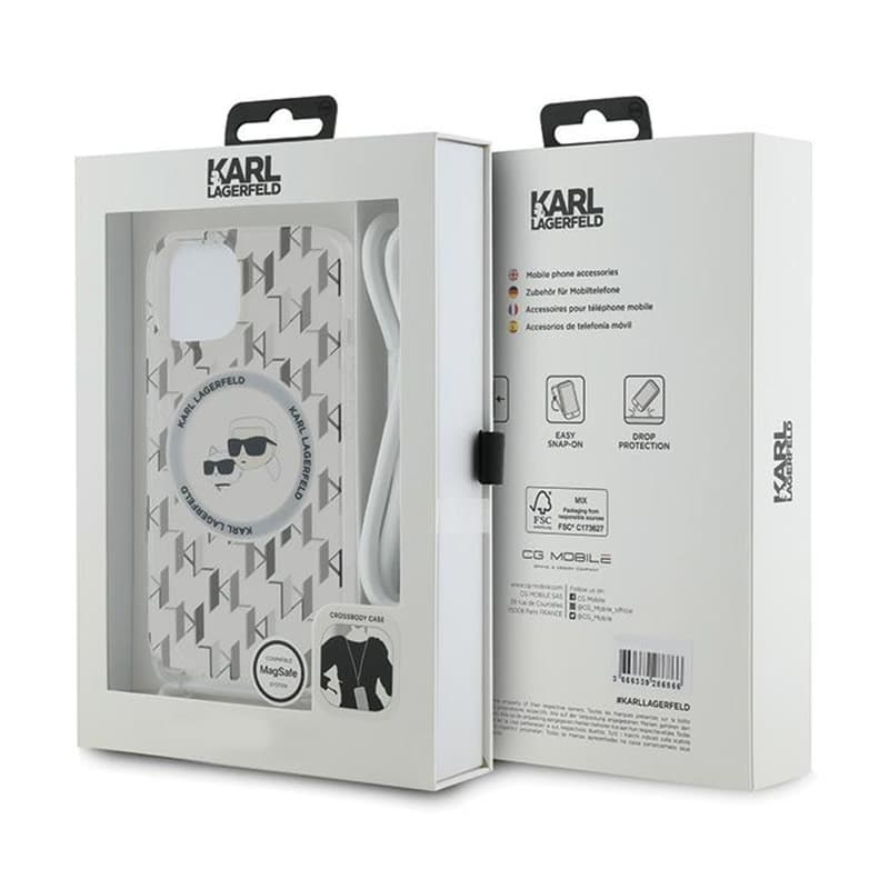 Karl Lagerfeld IML Crossbody Monogram Karl & Choupette Head MagSafe - iPhone 15 / 14 / 13 Case (Transparent) 7