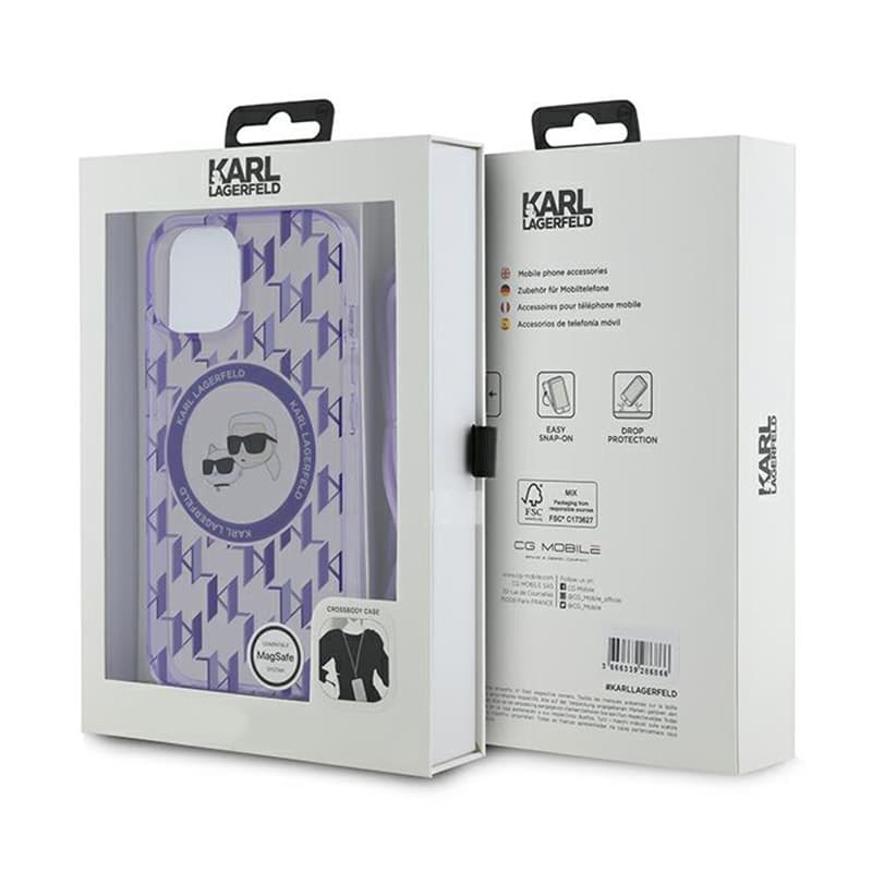 Karl Lagerfeld IML Crossbody Monogram Karl & Choupette Head MagSafe - Case for iPhone 15 / 14 / 13 (Purple) 7