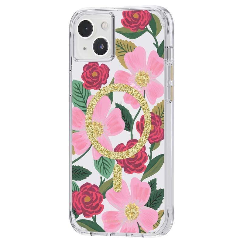 Rifle Paper Clear MagSafe - Case decorated in gold for iphone 14 Plus (Rose Garden) 3