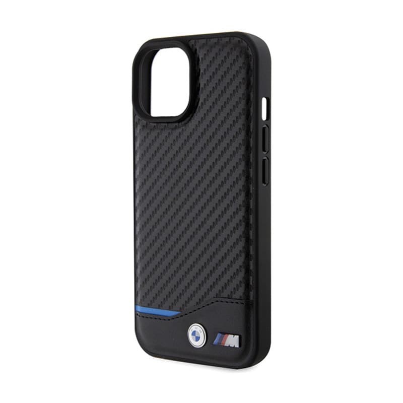 BMW Leather Carbon Blue Line - Case for iPhone 15 (black) 6