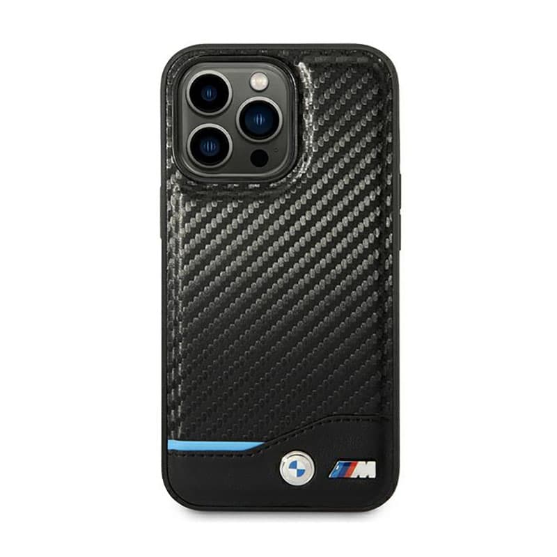 BMW Leather Carbon Blue Line - Case for iPhone 14 Pro (Black) 3