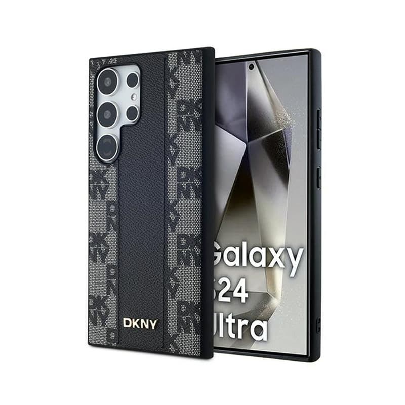 DKNY Leather Checkered Mono Pattern MagSafe - Case for Samsung Galaxy S24 Ultra (Black)