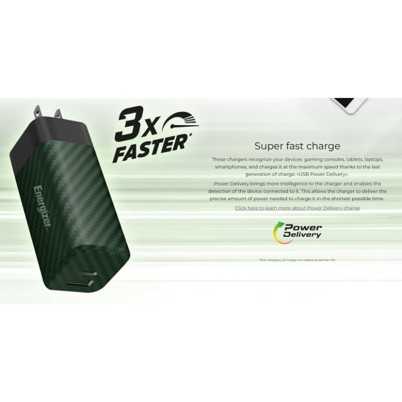 Energizer Ultimate - Multiplug EU / UK / US GaN USB-C & USB-A 65W PD mains charger (Silver) 8