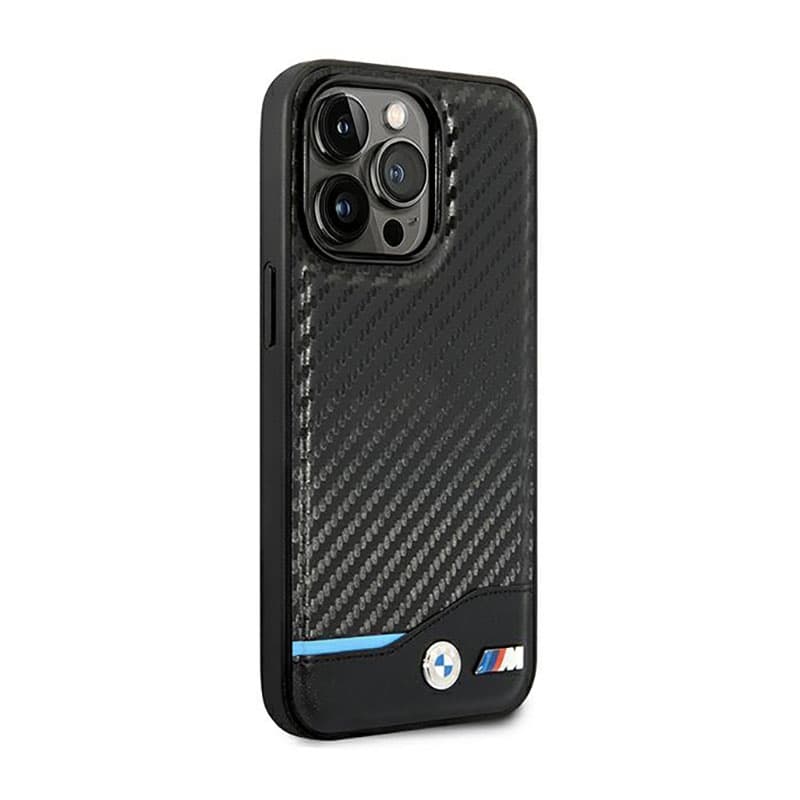BMW Leather Carbon Blue Line - Case for iPhone 14 Pro (Black) 4