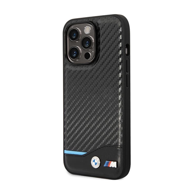 BMW Leather Carbon Blue Line - Case for iPhone 13 Pro (Black) 2