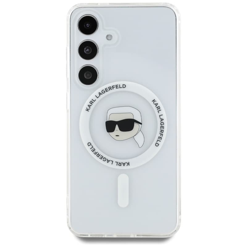 Karl Lagerfeld Button Karl Head Printed Logo MagSafe - Case for Samsung Galaxy S25 (White) 3