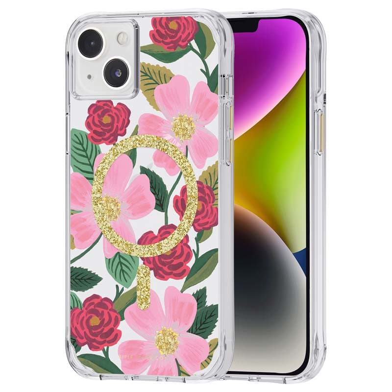 Rifle Paper Clear MagSafe - Case decorated in gold for iphone 14 Plus (Rose Garden) 5