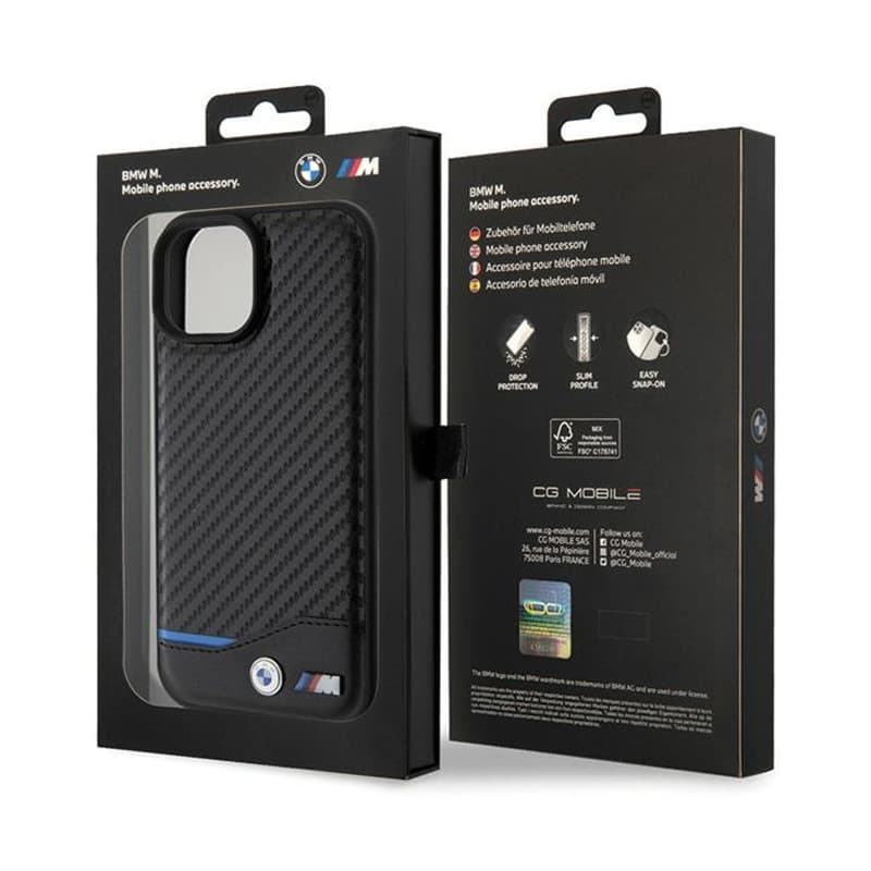 BMW Leather Carbon Blue Line - Case for iPhone 15 (black) 8