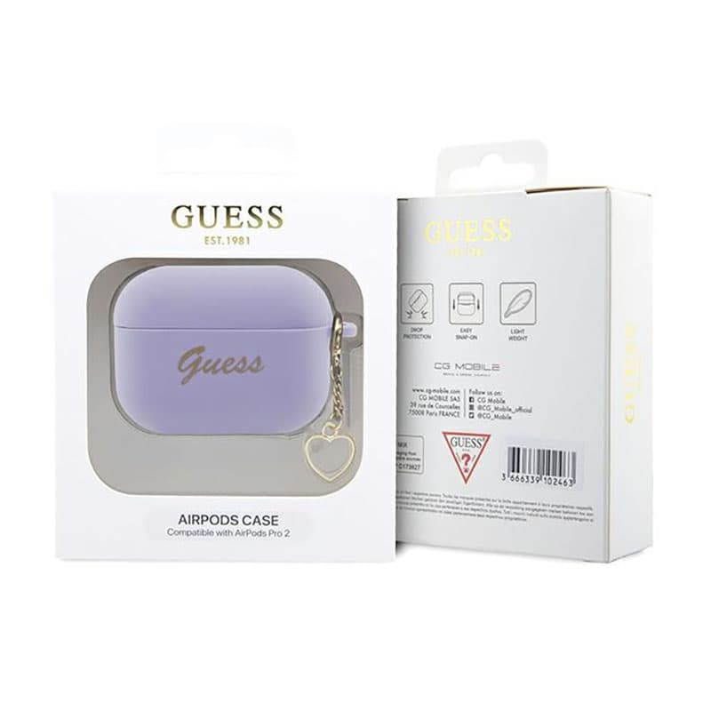 Guess Silicone Heart Charm - Case for Apple AirPods Pro 2 (Purple) 4