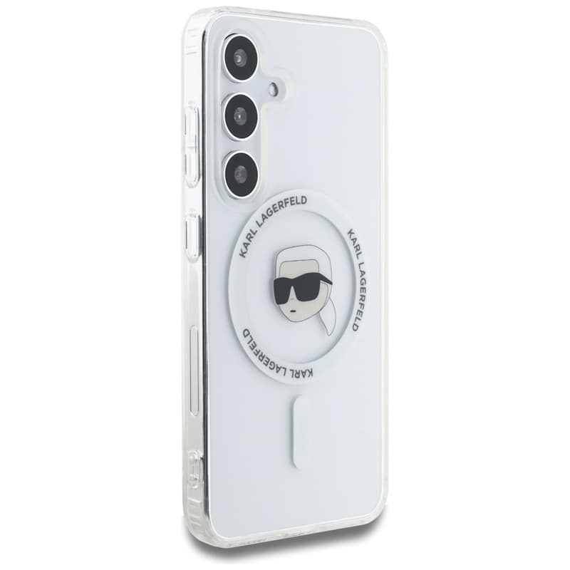 Karl Lagerfeld Button Karl Head Printed Logo MagSafe - Case for Samsung Galaxy S25 (White) 4