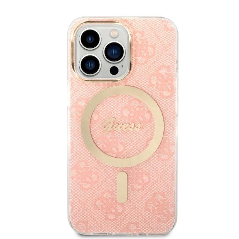 Guess Bundle Pack MagSafe 4G - Set of case for iPhone 13 Pro + MagSafe charger (Pink/Gold) 4