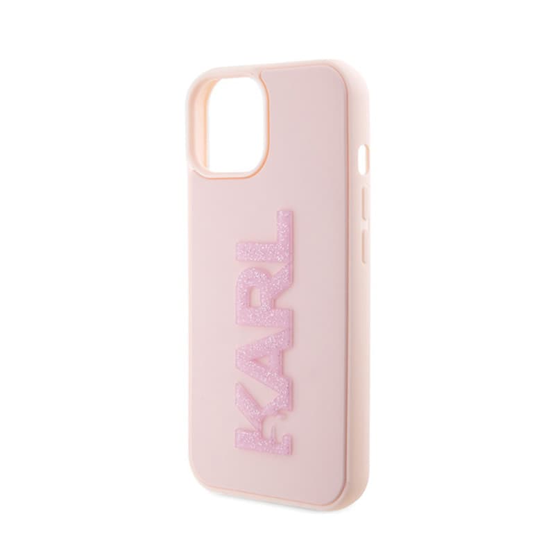 Karl Lagerfeld 3D Rubber Glitter Logo - Case for iPhone 15 (Pink) 6