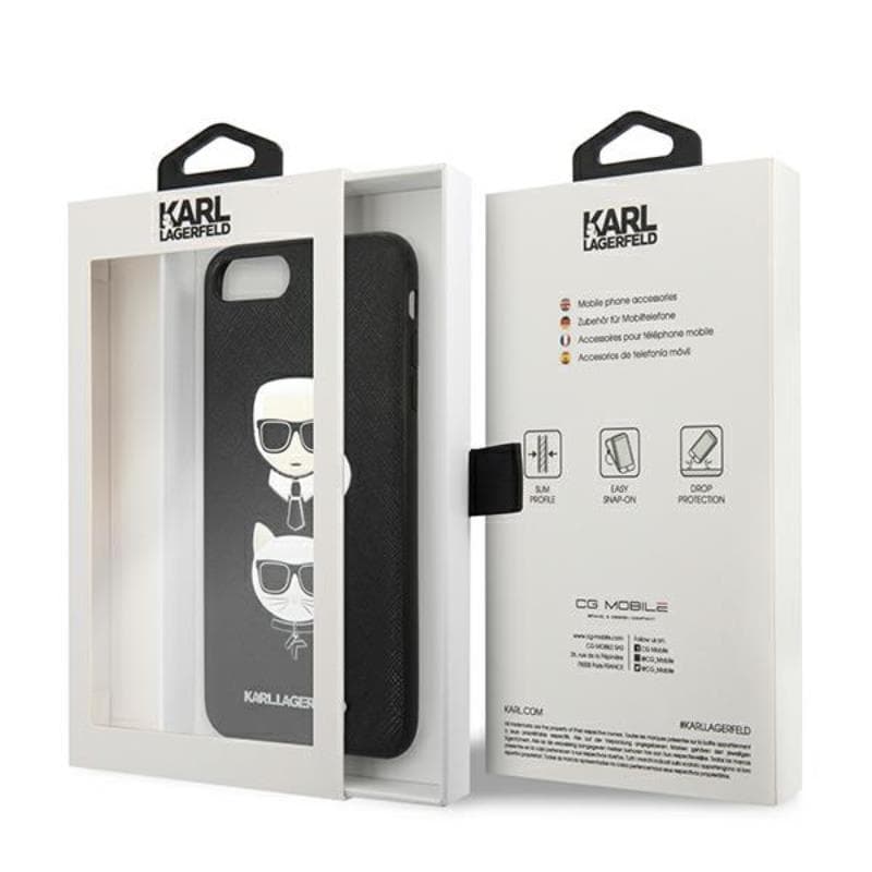 Karl Lagerfeld Saffiano Karl & Choupette Heads - Case for iPhone 8 Plus / 7 Plus (Black) 8