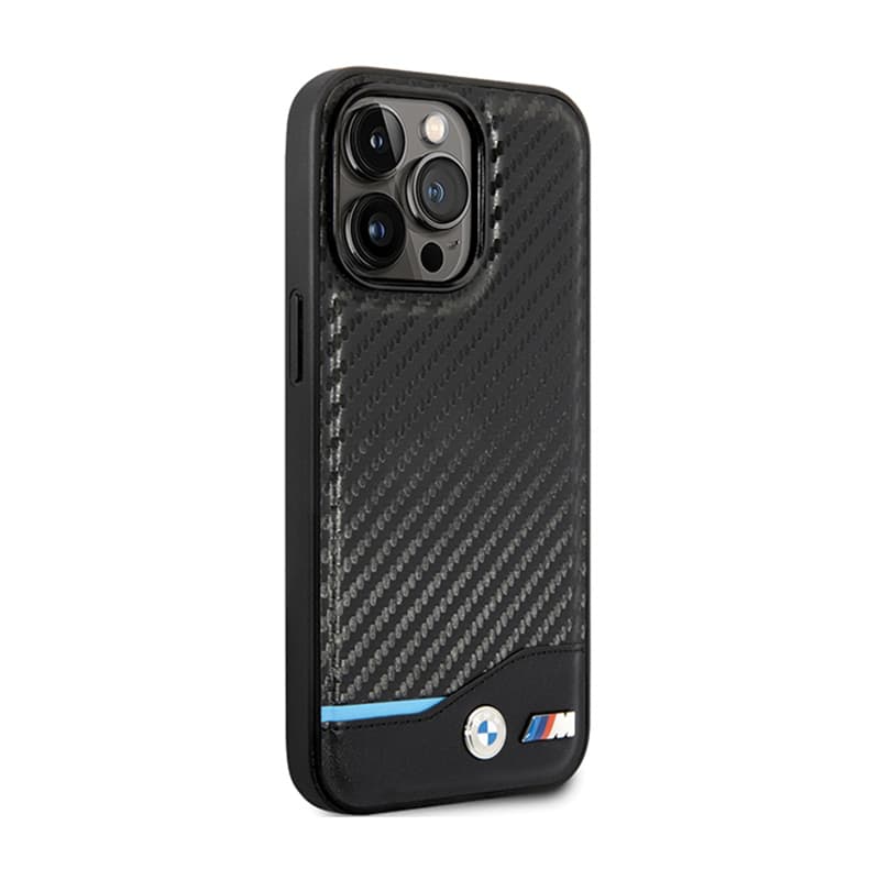 BMW Leather Carbon Blue Line - Case for iPhone 13 Pro (Black) 4