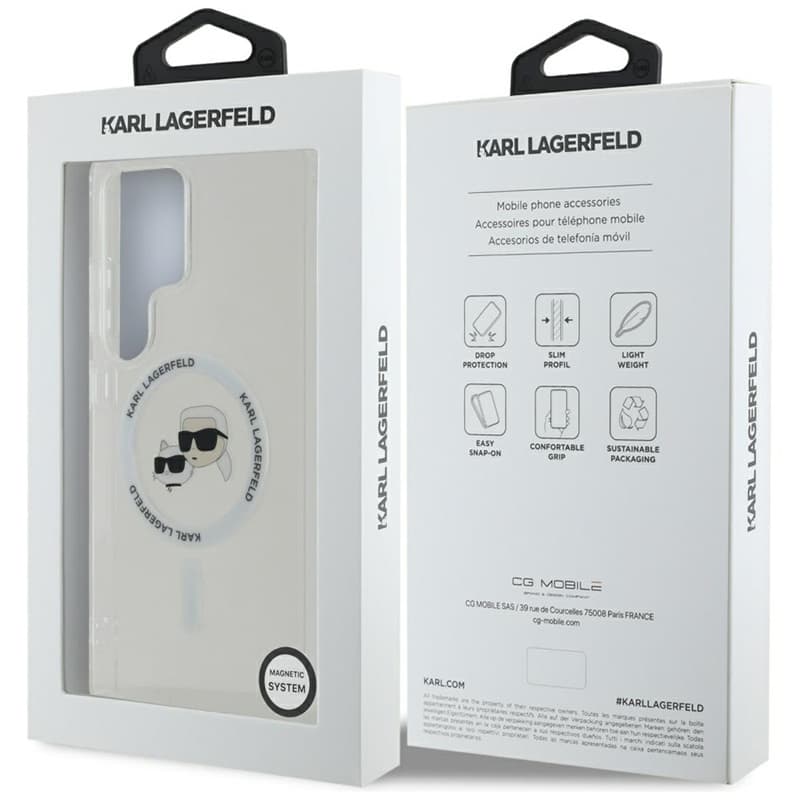 Karl Lagerfeld Button Karl & Choupette Heads Printed Logo MagSafe - Case for Samsung Galaxy S25 Ultra (White) 8
