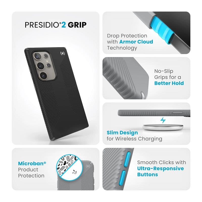 Speck Presidio2 Grip - Samsung Galaxy S24 Ultra Case (Black/Slate Grey/White) 7