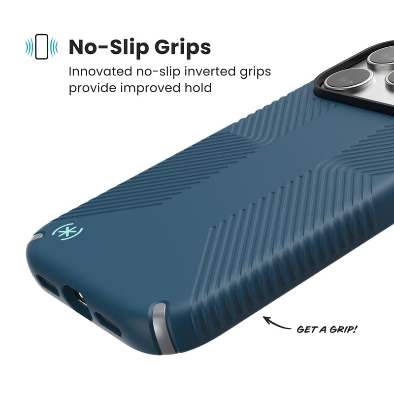 Speck Presidio2 Grip MagSafe - iPhone 17 Pro Case (Deep Sea/Silver Metallic) 3