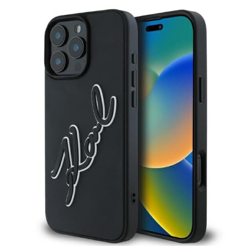 Karl Lagerfeld 3D Rubber Bicolor Signature - Case for iPhone 16 Pro Max (black)