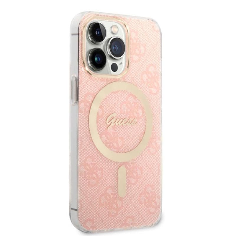 Guess Bundle Pack MagSafe 4G - Set of case for iPhone 13 Pro + MagSafe charger (Pink/Gold) 5