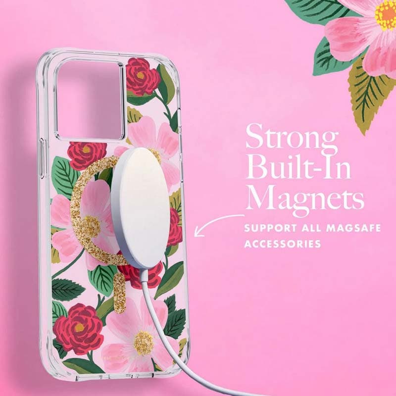 Rifle Paper Clear MagSafe - Case decorated in gold for iphone 14 Plus (Rose Garden) 7