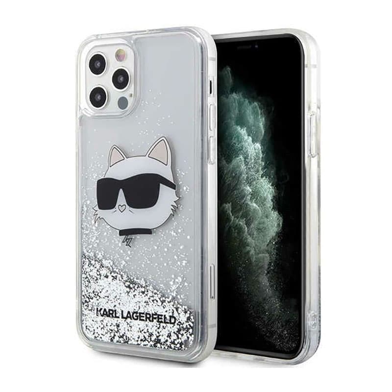 Karl Lagerfeld Liquid Glitter NFT Choupette Head - Case for iPhone 12 / iPhone 12 Pro (Silver) 1