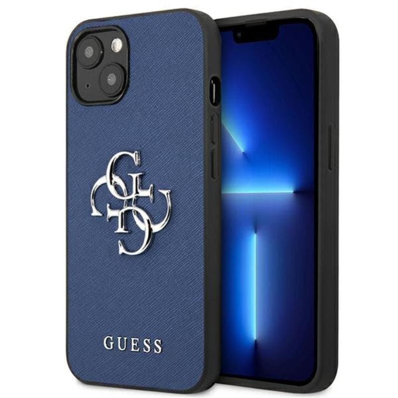 Guess Saffiano 4G Big Silver Logo - Case for iPhone 13 mini (Blue) 1