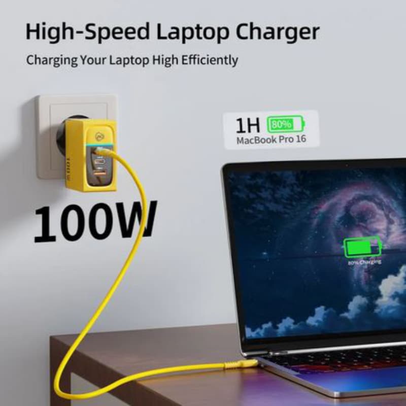 WEKOME WP-U155 Tint Series - 2x USB-C & USB-A Super Fast Charger GaN 100W (Yellow) 8