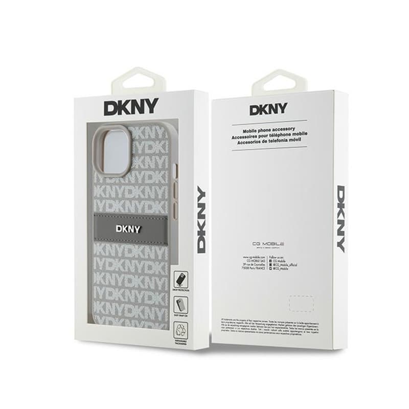 DKNY Leather Mono Stripe & Metal Logo - iPhone 15 Plus / 14 Plus Case (beige) 8