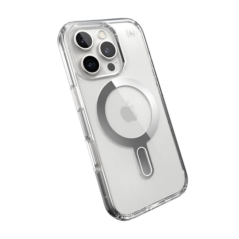 Speck Presidio Perfect-Clear ClickLock & MagSafe - iPhone 16 Pro Case (Clear / Chrome Finish / Serene Silver) 8