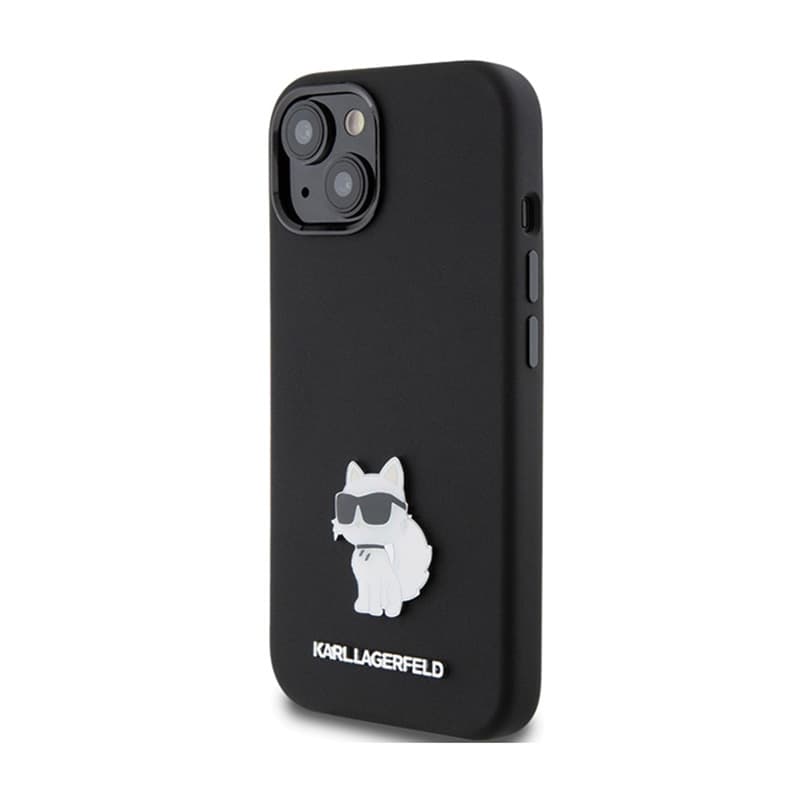 Karl Lagerfeld Silicone Choupette Metal Pin - iPhone 15 Plus Case (Black) 2