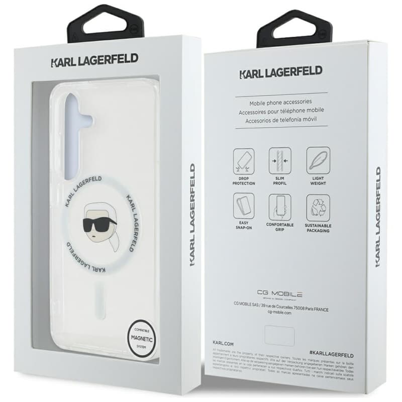 Karl Lagerfeld Button Karl Head Printed Logo MagSafe - Case for Samsung Galaxy S25 (White) 8