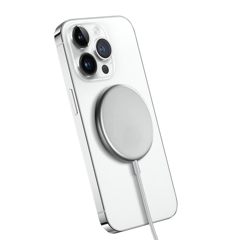 Crong MagSpot Wireless Charger – Aluminum MagSafe 15W Inductive Charger (Silver White) 1