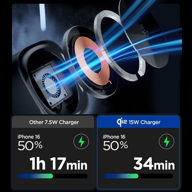 Spigen Essential EF223MS Qi2 Rotary Magnetic - 3-in-1 MagSafe Inductive Charger for iPhone, AirPods, and Apple Watch 15W (Black) 7