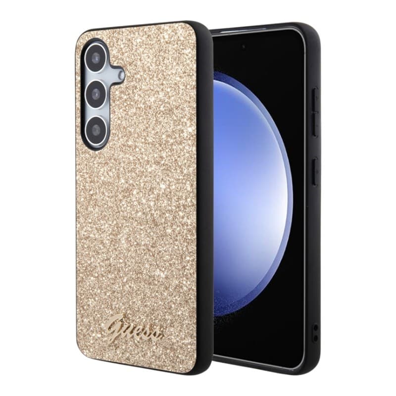 Guess Glitter Flakes Metal Logo Case - Case for Samsung Galaxy S24 (gold) 1
