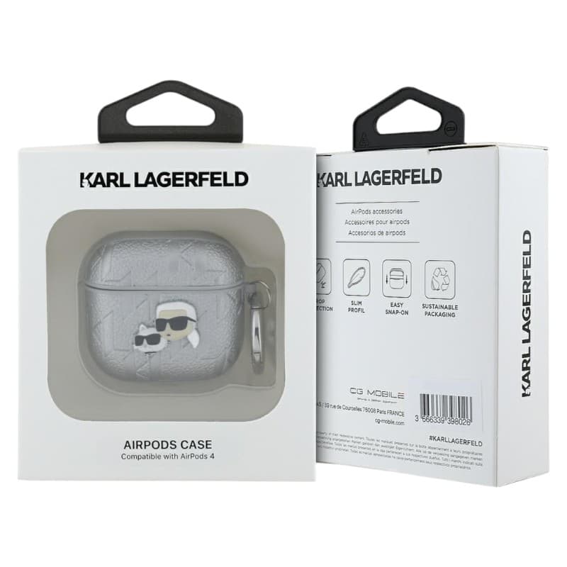 Karl Lagerfeld Monogram Karl & Choupette Head - AirPods 4 Case (silver) 3