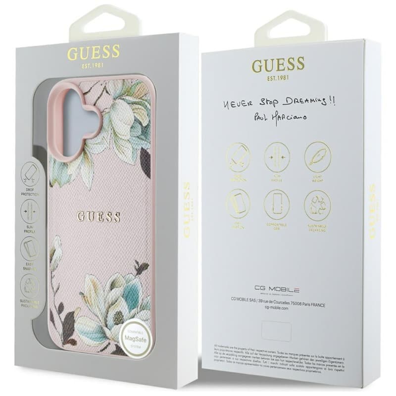 Guess Grained Printed Flower Pattern MagSafe - Case for iPhone 16 (pink) 8