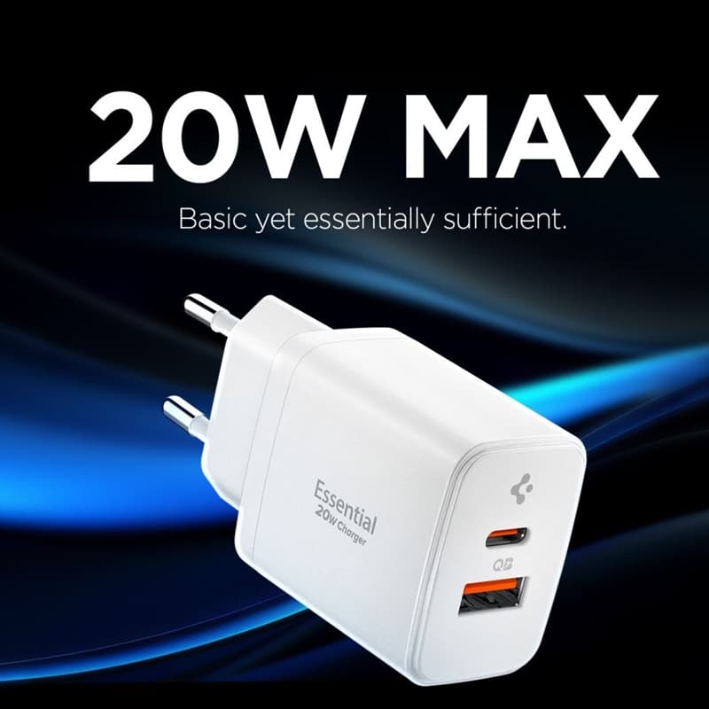 Spigen Essential EE202EU GaN Pro - USB-C + USB-A 20W Wall Charger (White) 4