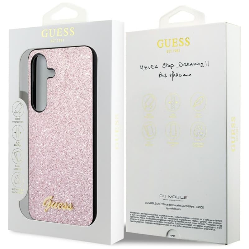 Guess Glitter Flakes Metal Logo Case - Case for Samsung Galaxy S24 (Pink) 8
