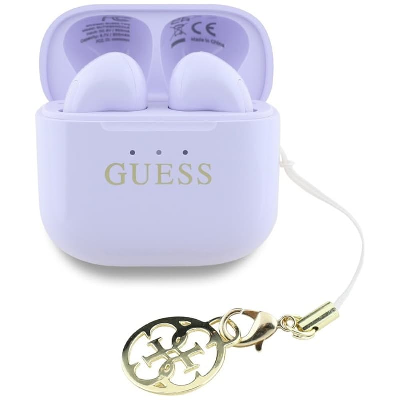 Guess Glossy Effect Printed Classic Logo & Charm - TWS Bluetooth Earphones + Charging Case (Lavender)