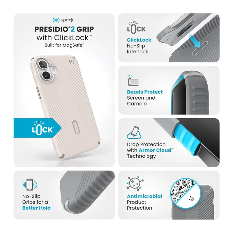 Speck Presidio2 Grip ClickLock & MagSafe - iPhone 16 Plus Case (Bleached Bone / Heirloom Gold / Hazel Brown) 3