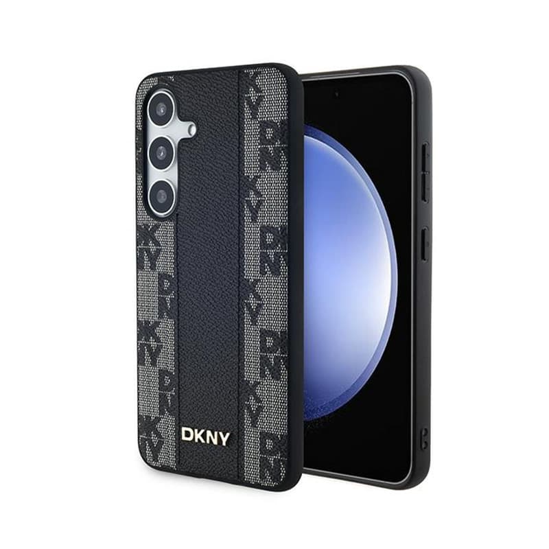 DKNY Leather Checkered Mono Pattern MagSafe - Case for Samsung Galaxy S24+ (Black)