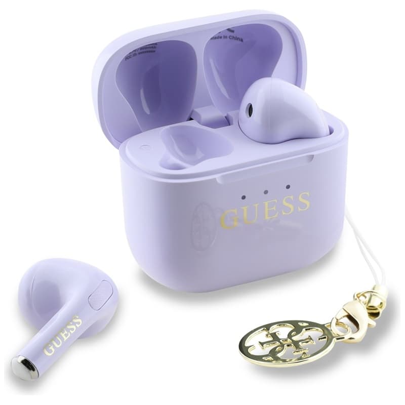 Guess Glossy Effect Printed Classic Logo & Charm - TWS Bluetooth Earphones + Charging Case (Lavender) 2