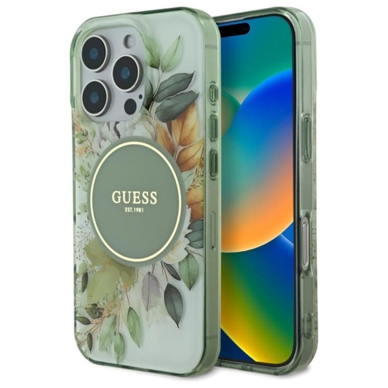 Guess IML Flower & Tonal Circle MagSafe - Case for iPhone 16 Pro (Green)