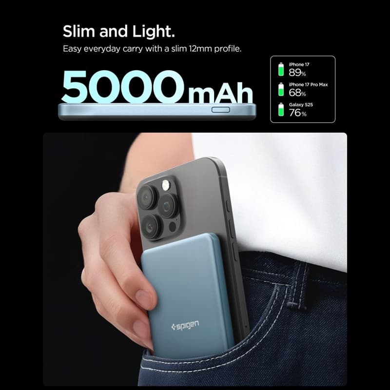 Spigen EA2205MQ Essential - Power Bank MagSafe 5000 mAh 22.5W Qi2 (Teal Blue) 5
