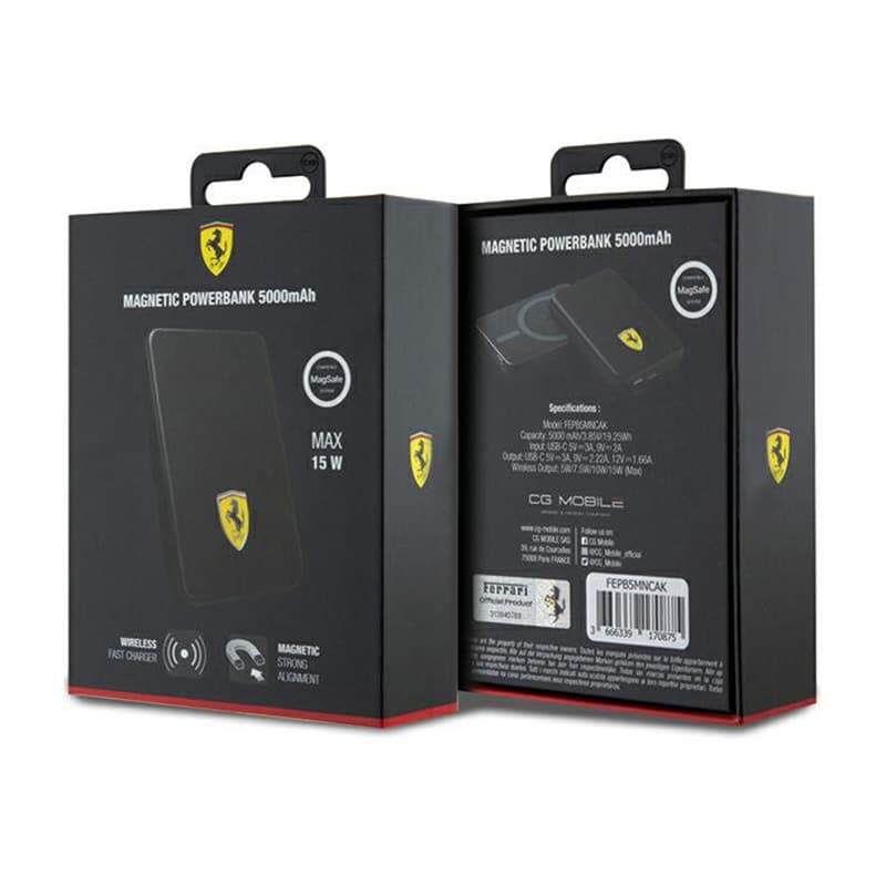 Ferrari Metal Logo MagSafe - Induction Power Bank 5000 mAh 15W MagSafe (Black) 5