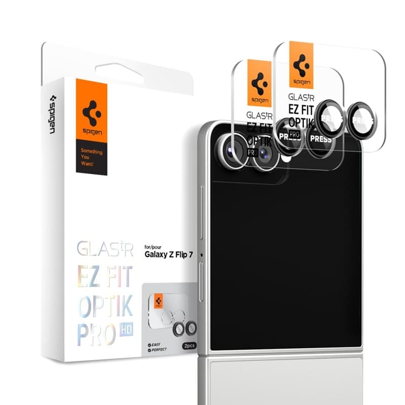 Spigen Optik Pro HD GLAS.TR EZ Fit Camera Protector 2-Pack - Lens Protector for Samsung Galaxy Z Flip 7 (Black)