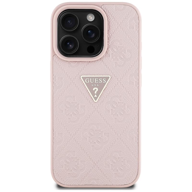 Guess Hot Stamp 4G Pattern Triangle Metal Logo - Case for iPhone 16 Pro (pink) 3