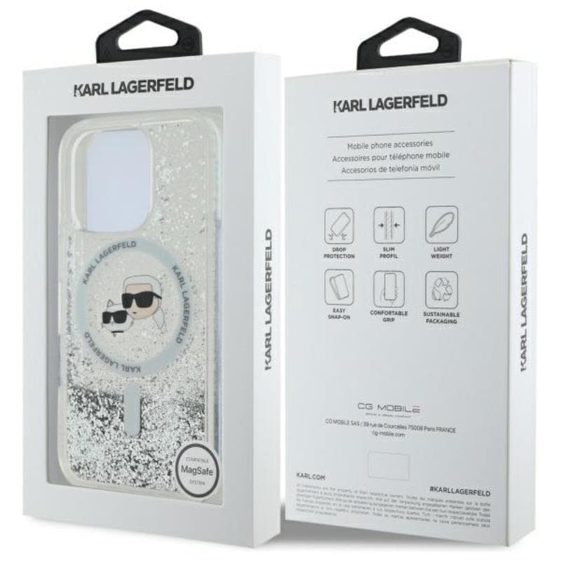Karl Lagerfeld Liquid Glitter Karl & Choupette Head MagSafe - Case for iPhone 16 Pro (transparent) 8