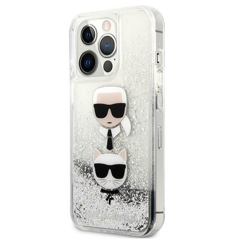 Karl Lagerfeld Liquid Glitter Karl & Choupette Head - Case for iPhone 13 Pro (Silver) 2